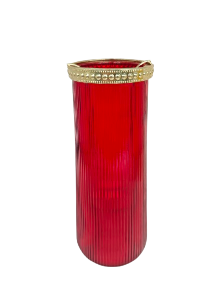 Red Glass Candle Holder with Gold Insert