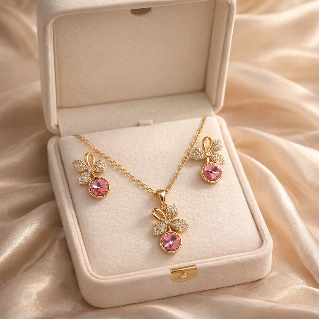 The Rosa Jewellery Set – 18k Gold Plated – Rose Pendant