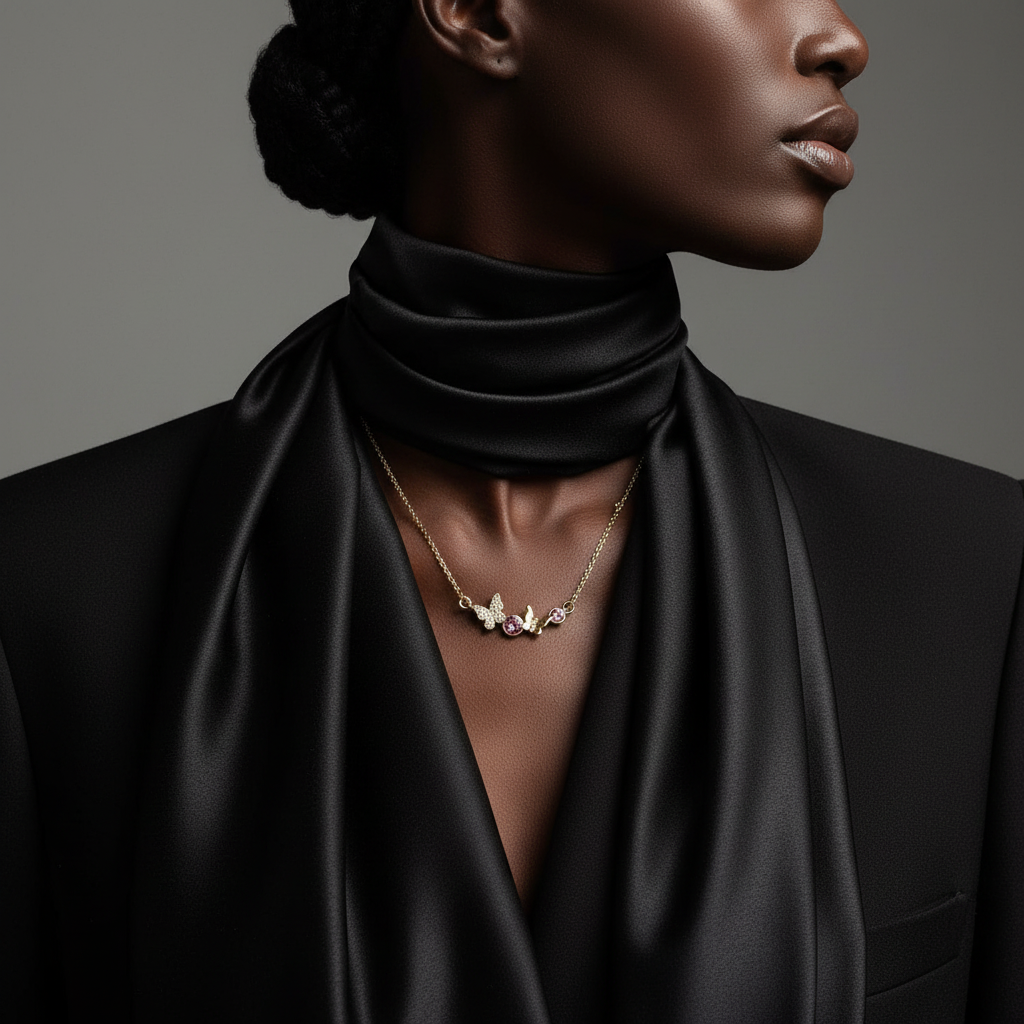 Enchanted Butterfly Station Necklace – Gold Tone Asymmetrical Crystal Charm Necklace