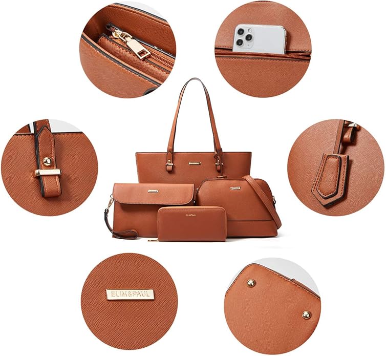 Céline Valérie 4-in-1 PU Leather Handbag Set – 37 × 30 × 13 cm Women’s Tote Bag Collection