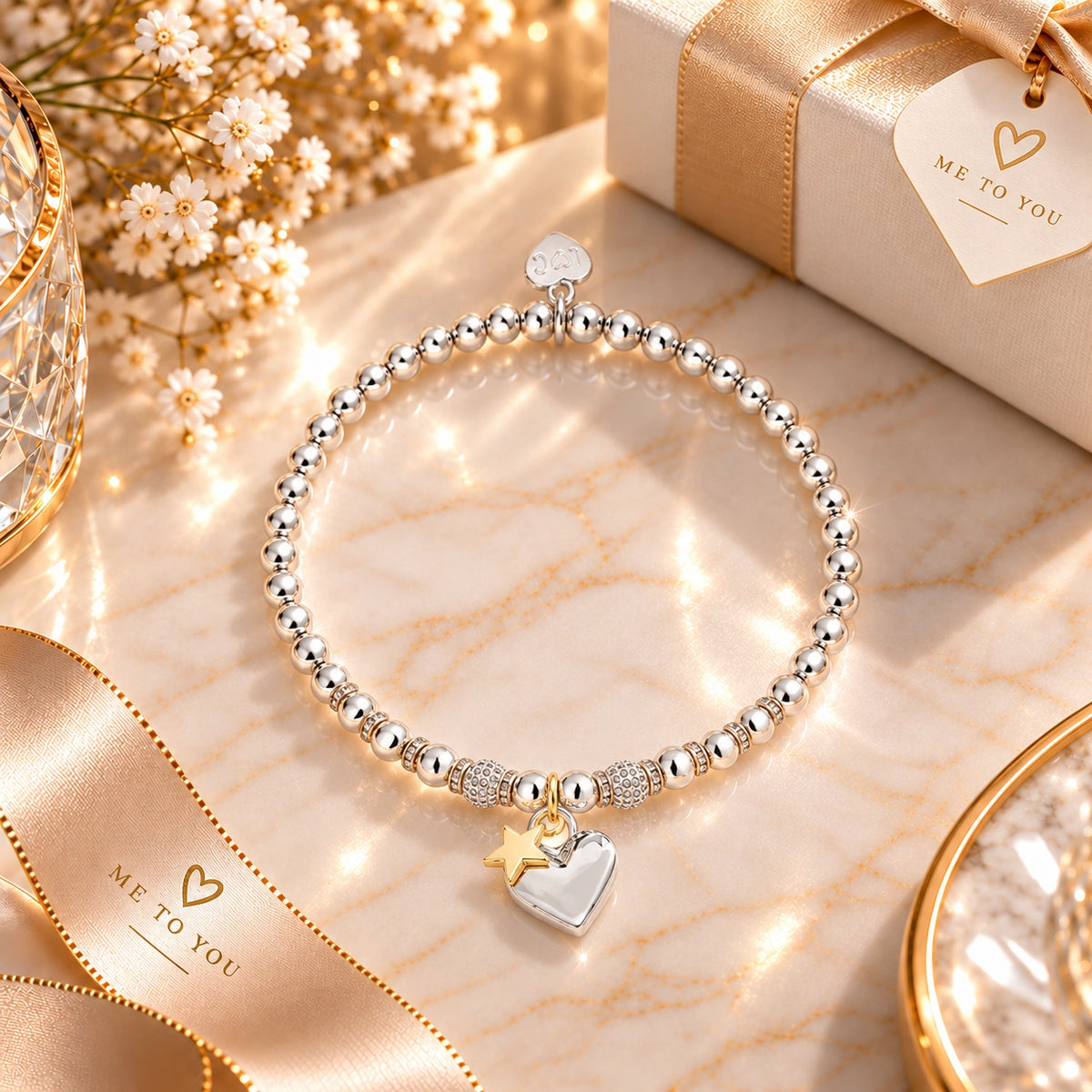 Happy birthday bracelet with heart and star charms, Purpink Kenya
