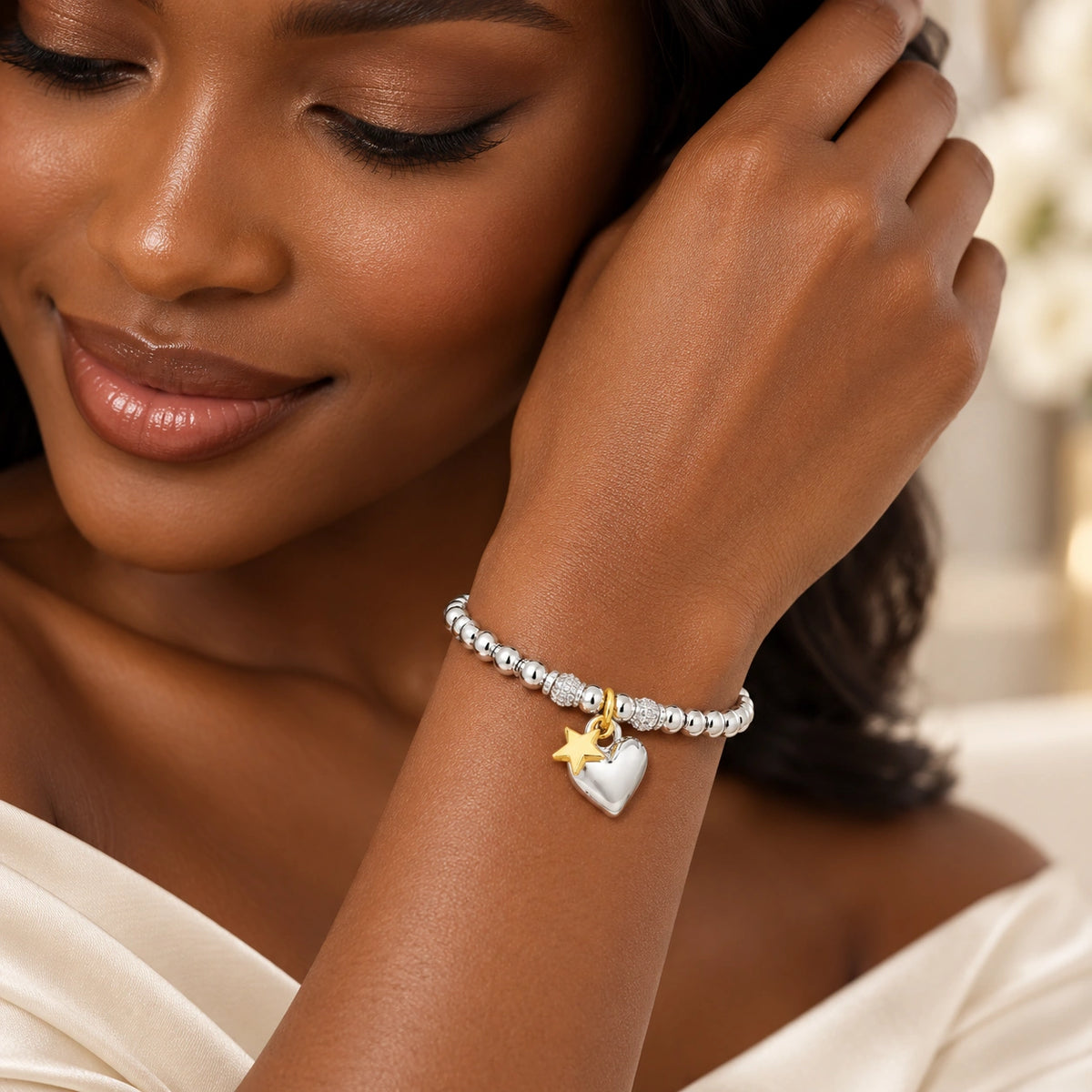 Crystal bead birthday bracelet with charms, Kenya