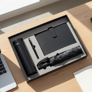 Notebook Gift Set – A5 Notebook, 500 ml Bottle, Umbrella & Accessories Set Black & Blue