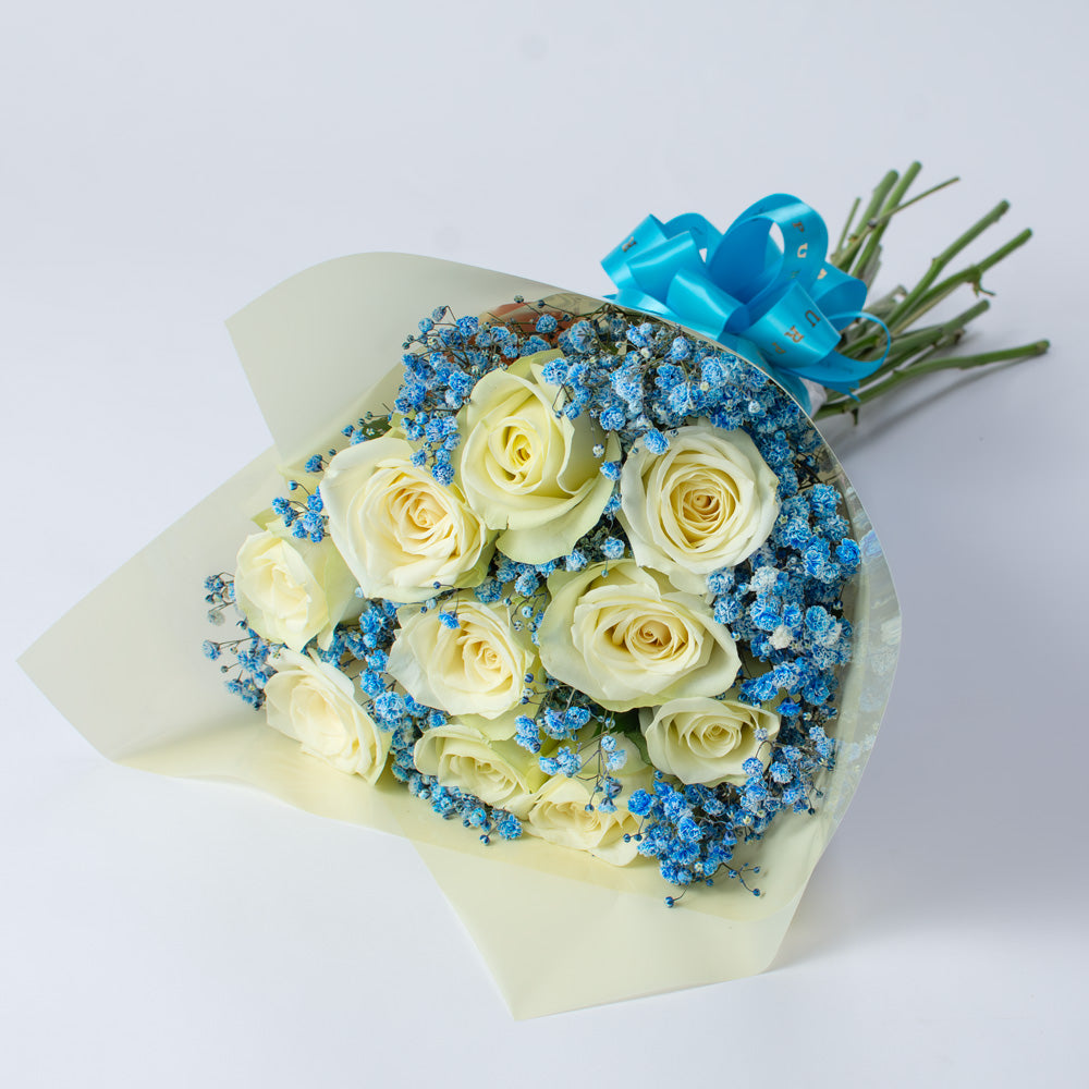 Snowfall Whispers White Roses Bouquet