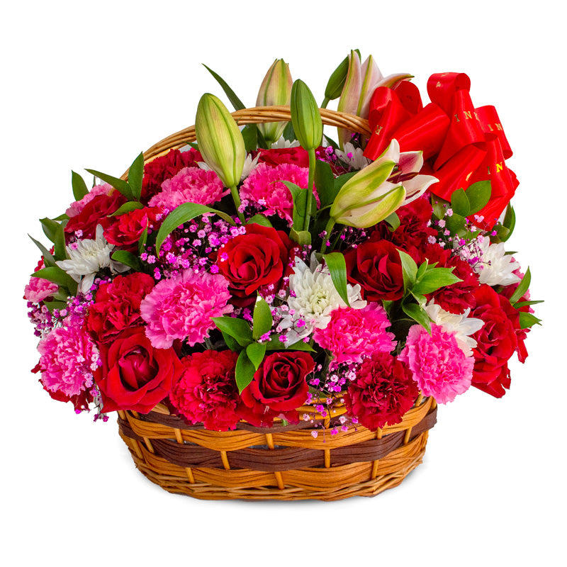 Red Roses and Pink Carnations Flower Basket