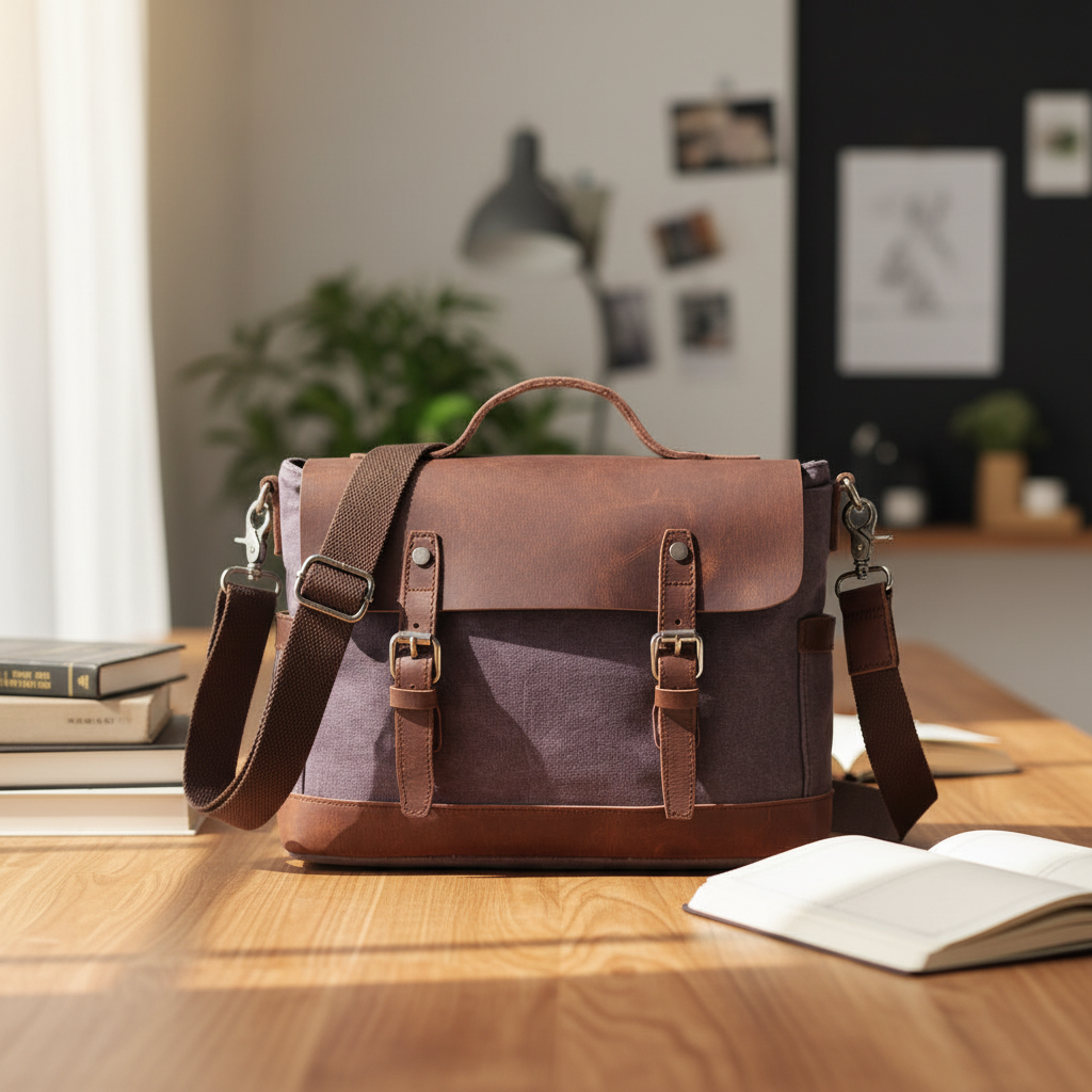 Canvas Legacy Flap Bag – 37 × 28 × 11 cm Canvas & Genuine Leather Shoulder Bag