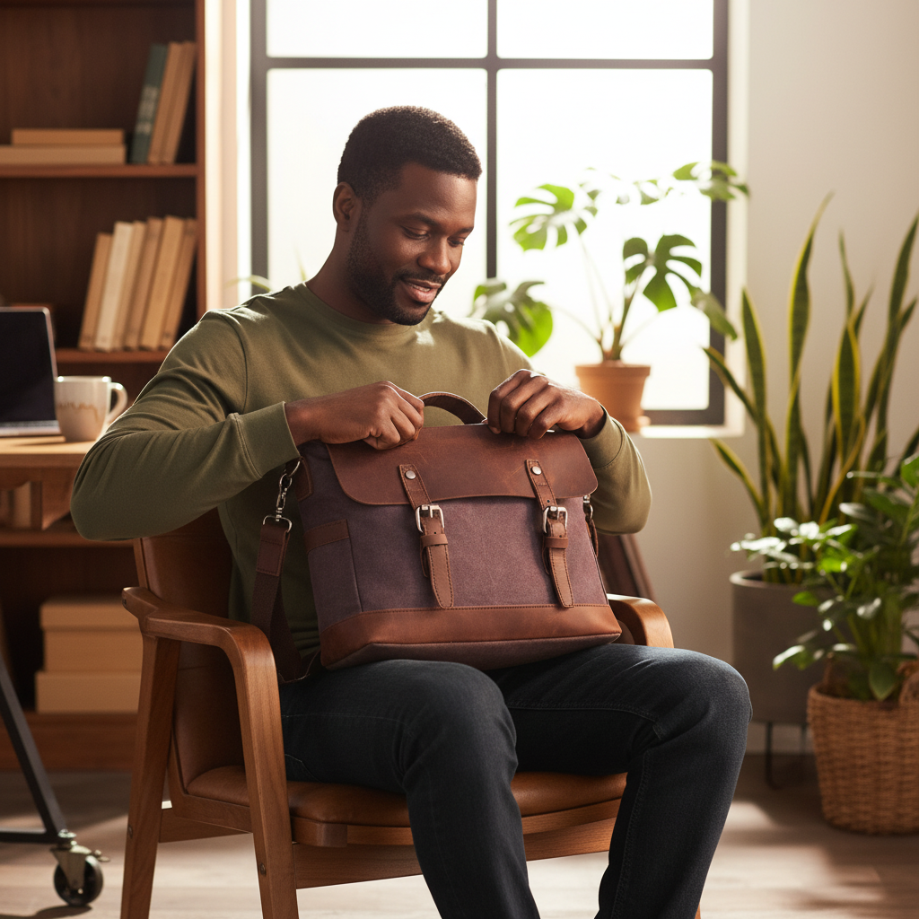 Canvas Legacy Flap Bag – 37 × 28 × 11 cm Canvas & Genuine Leather Shoulder Bag