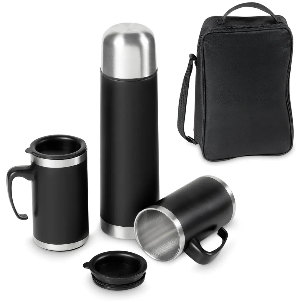 Cardinal Stainless Steel Vacuum Flask & Mug Set – 17oz Flask + Two 9.5oz Mugs | Insulated Travel Flask Set