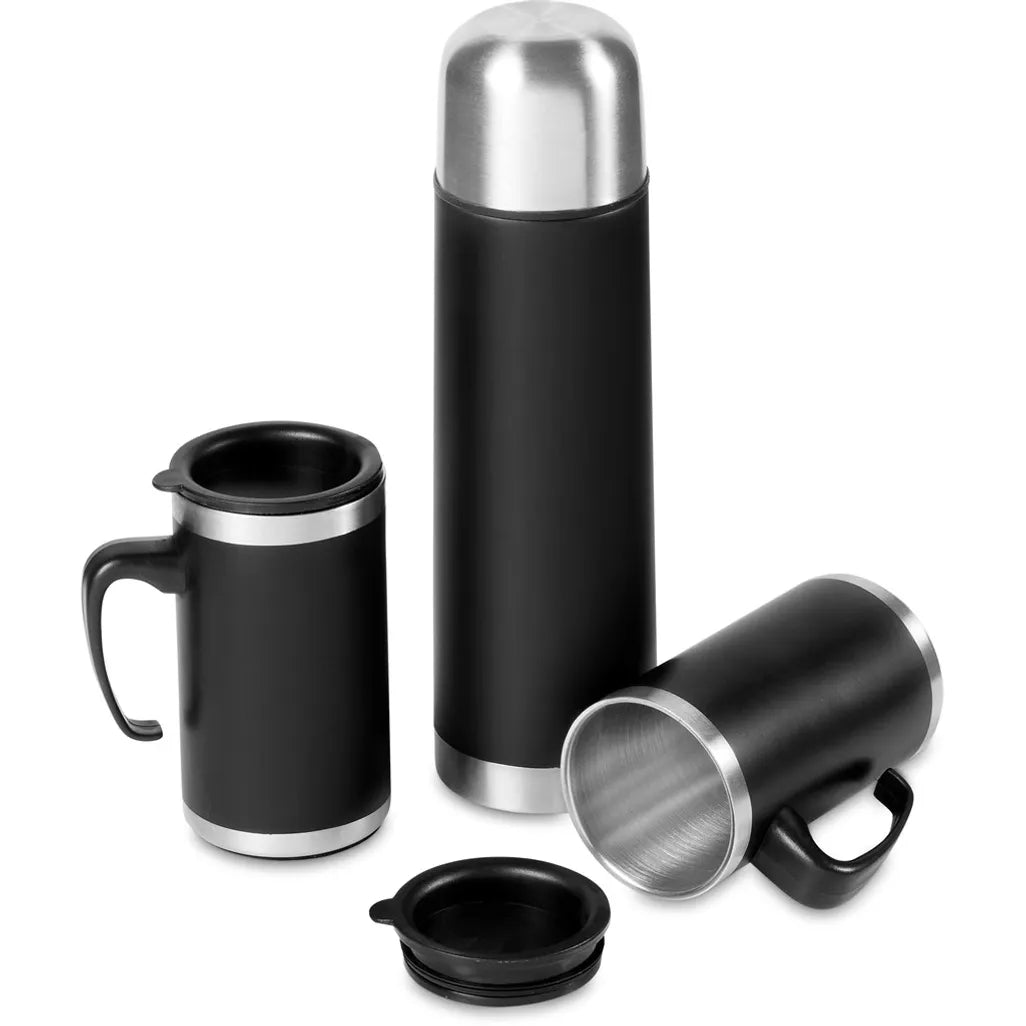 Cardinal Stainless Steel Vacuum Flask & Mug Set – 17oz Flask + Two 9.5oz Mugs | Insulated Travel Flask Set