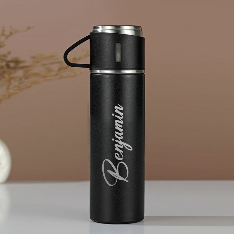 The Charleston Vacuum Flask & Cups Gift Set - Black