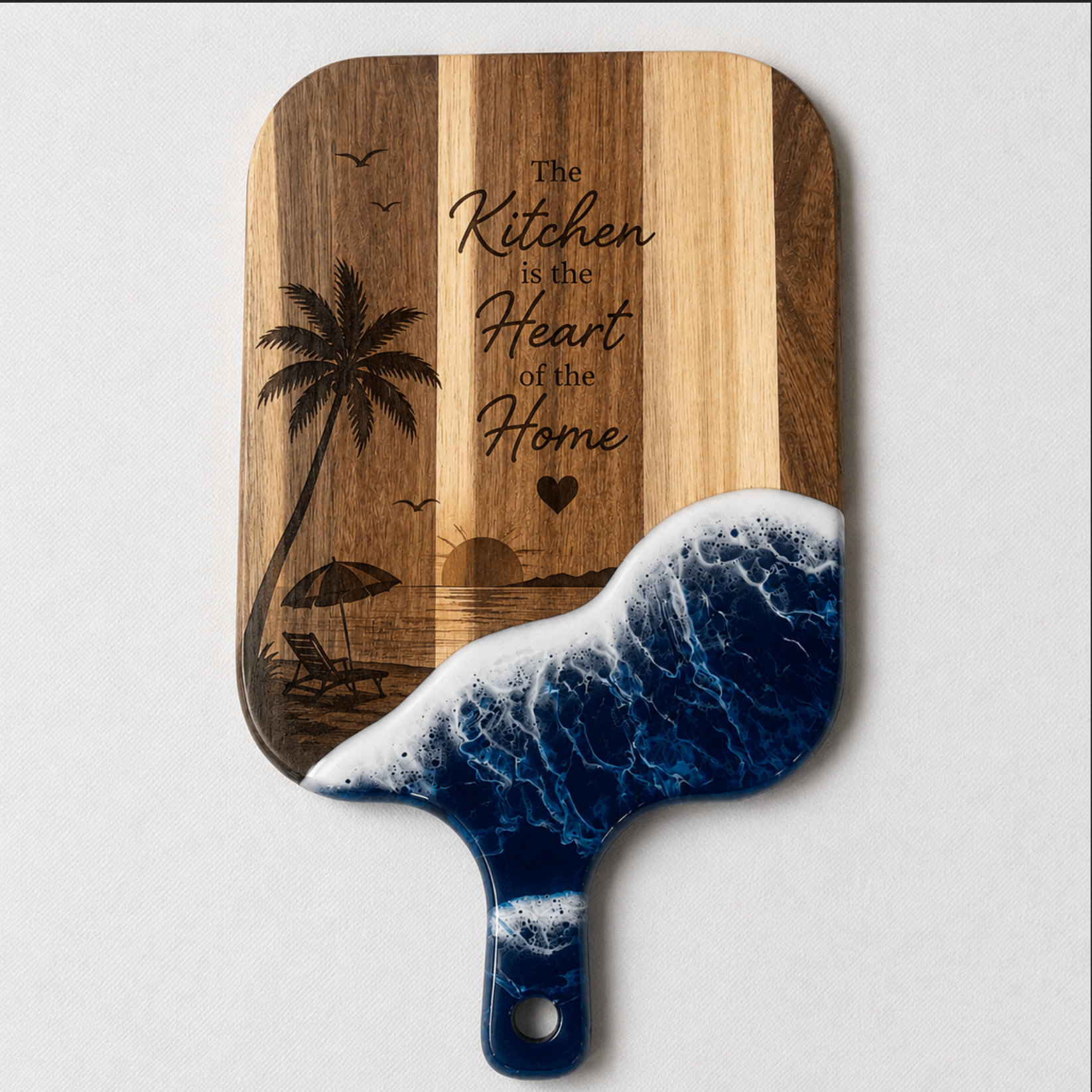 Personalised Acacia Wood Resin Chopping Board – Luxury Coastal Serving Board