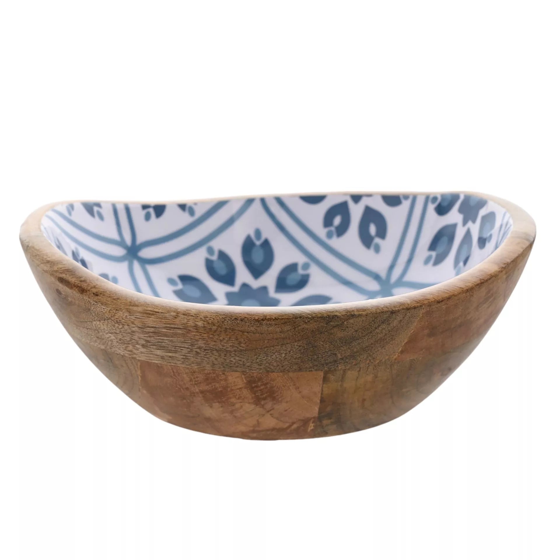 Living Mango Wood Bowl  – Blue Flowers