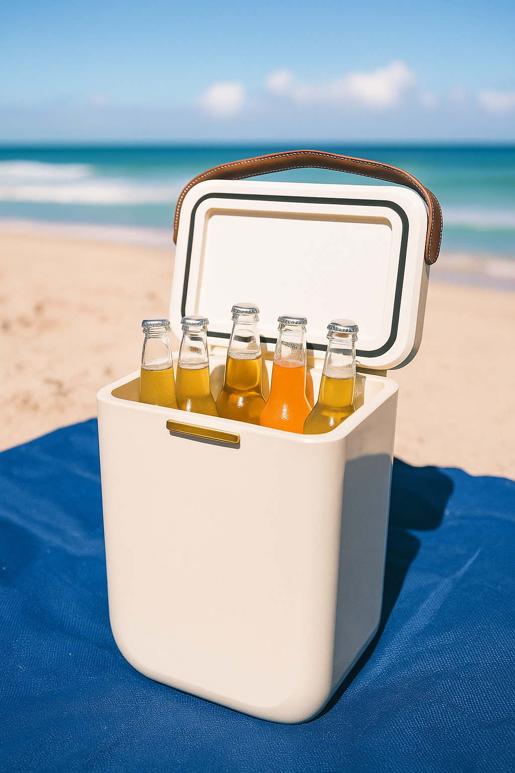 Personalised 10L cooler box, white with leather handle