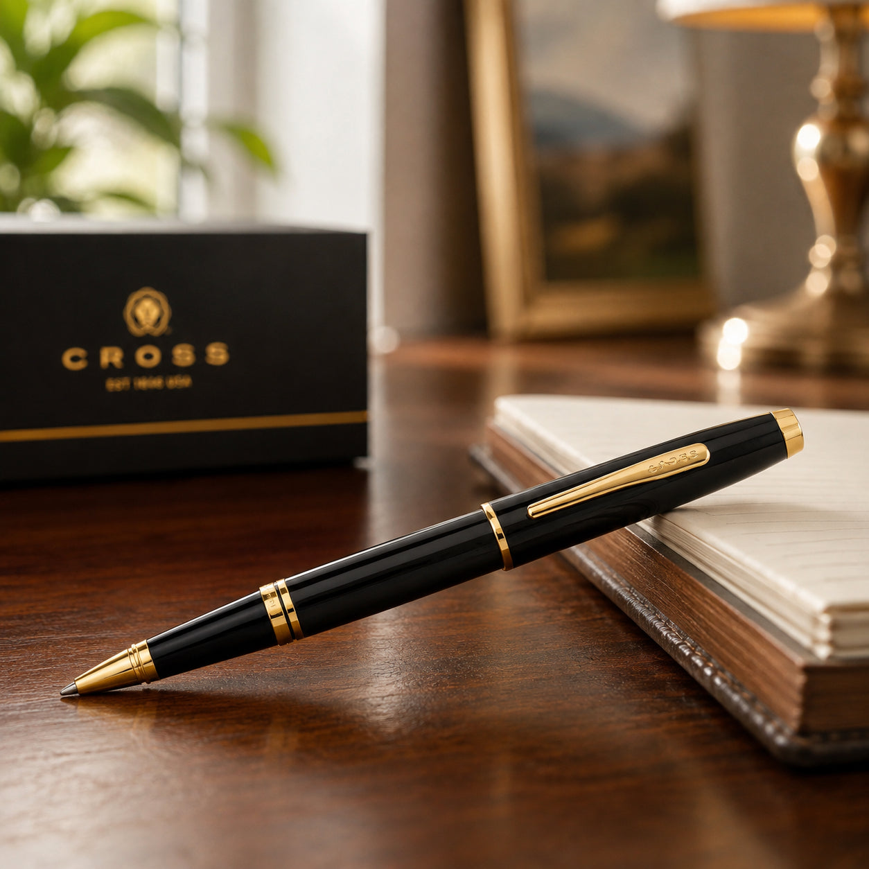 Coventry Classic Black Lacquer with Gold Tone Appointments Rollerball Pen – Blue Ink