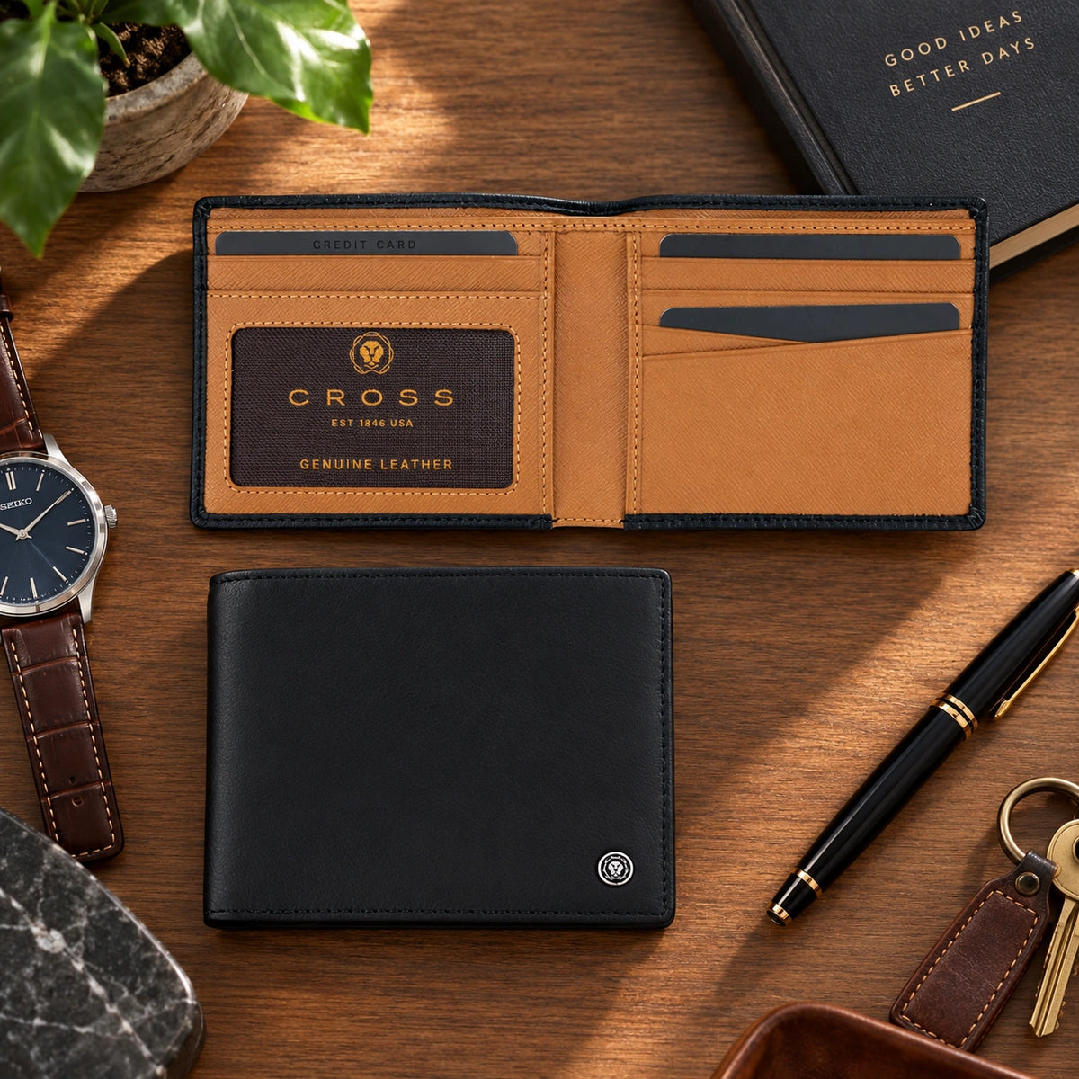 Cross Soft Grain Leather Two-Tone 8CC Bifold Wallet