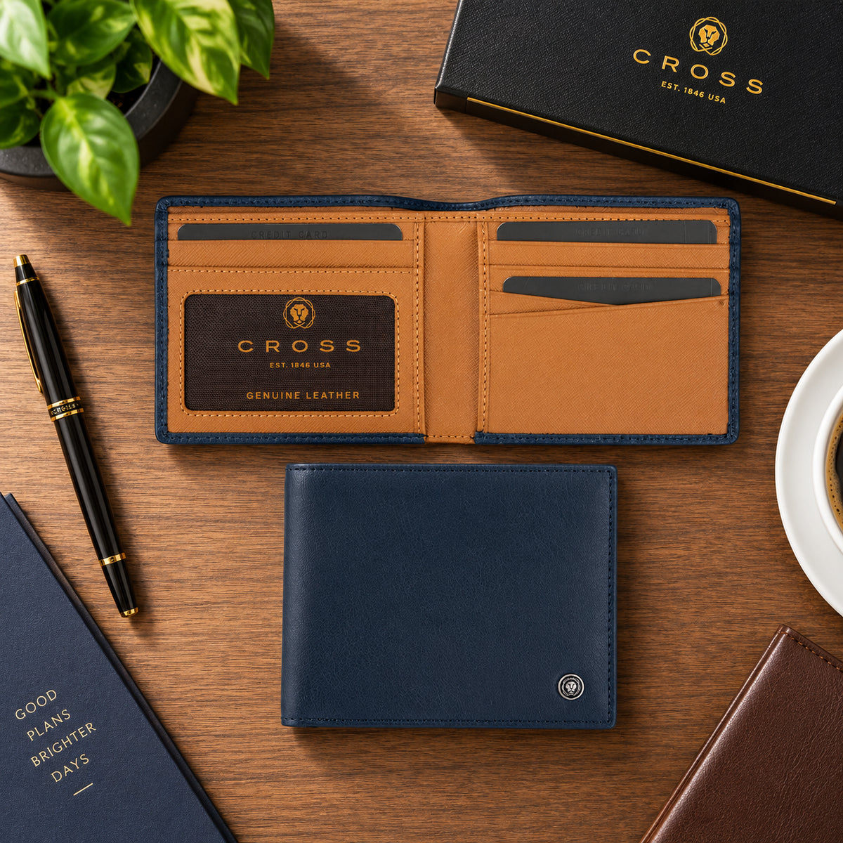 Cross Soft Grain Leather Two-Tone 8CC Bifold Wallet