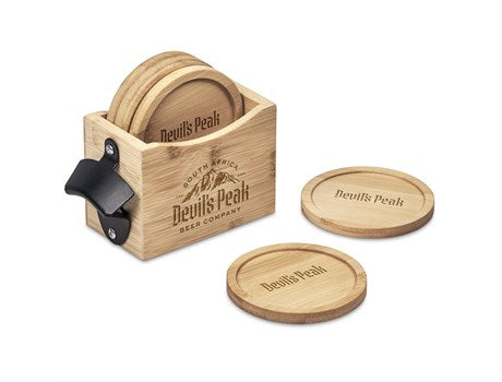 Personalised Okiyo Bamboo Coaster & Bottle Opener Set