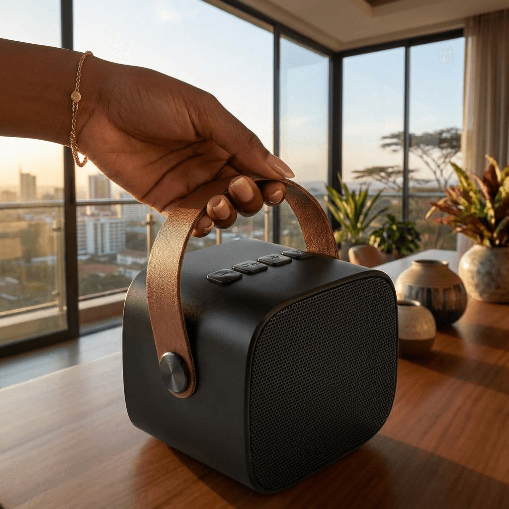 Compact Retro 5W Bluetooth Speaker – 3.5 × 2.6 × 3 inch | ABS & PU Handle | Black