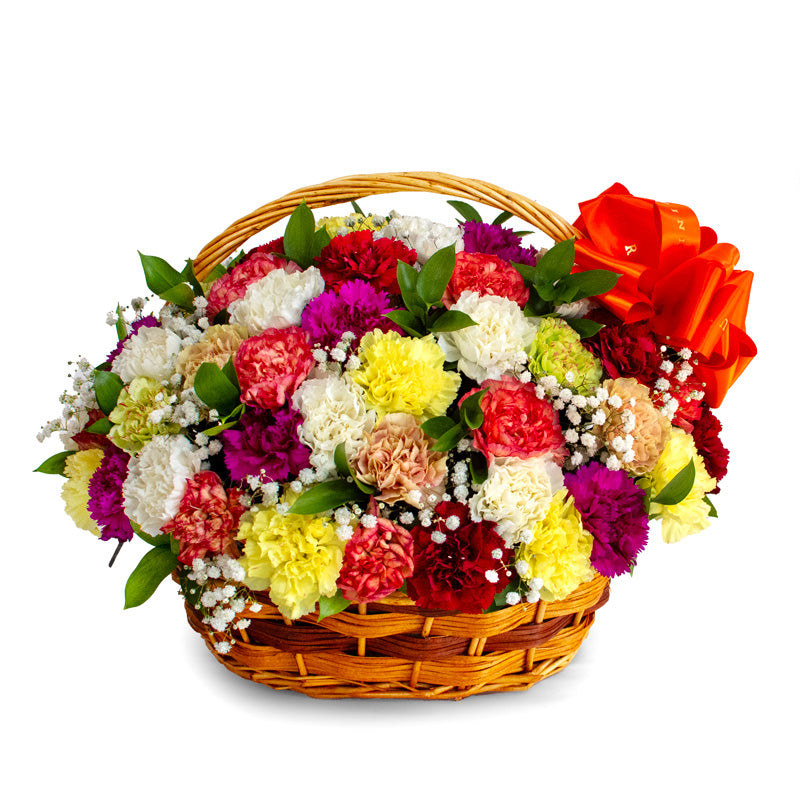 Cheerful Mixed Carnations in a basket