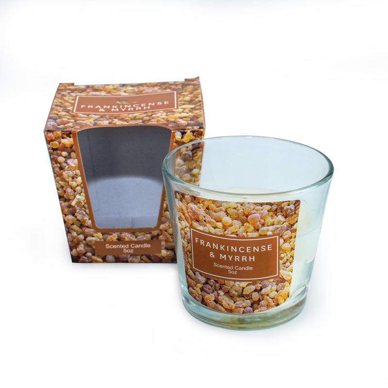 Frankincense &amp; Myrrh 5 OZ V Cup Clear Glass Candle