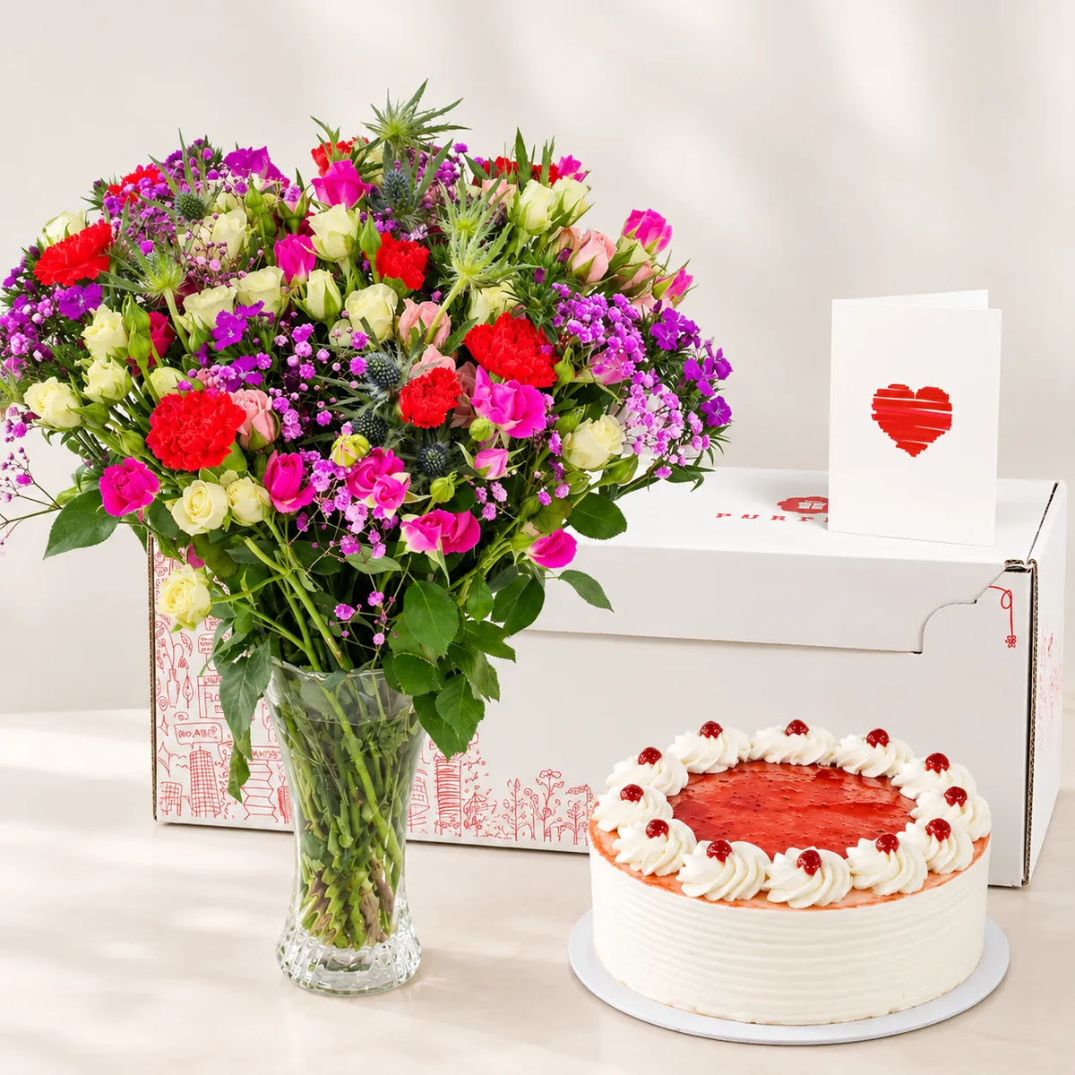 Gift of the Month – Ruby Royale Tamarillo Cake 1 kg & Mixed Bouquet