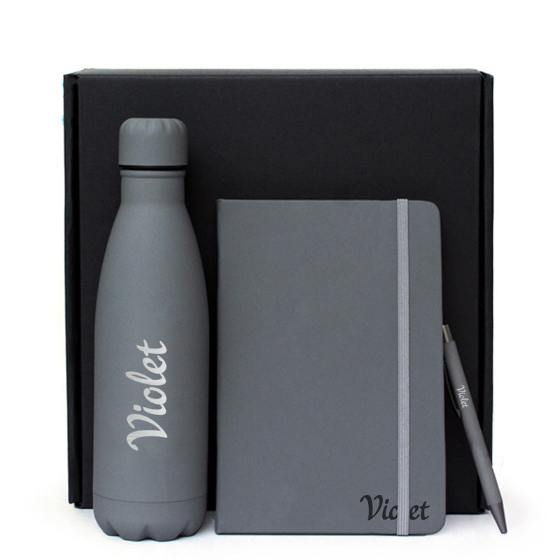 Lauta Giftology Stainless Bottle, Notebook, and Pen Set – Grey