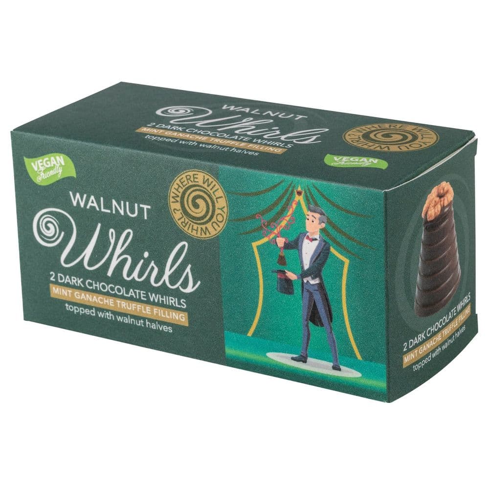 Dark chocolate mint ganache walnut whirls twin pack 90g
