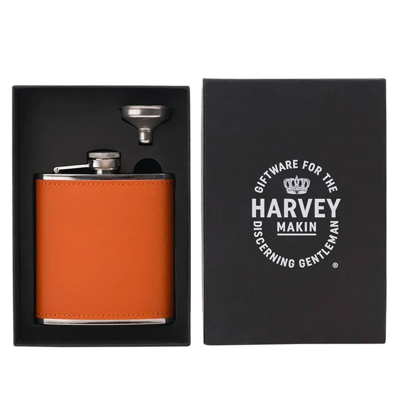 Harvey Makin Hip Flask With Funnel - 6oz Brown
