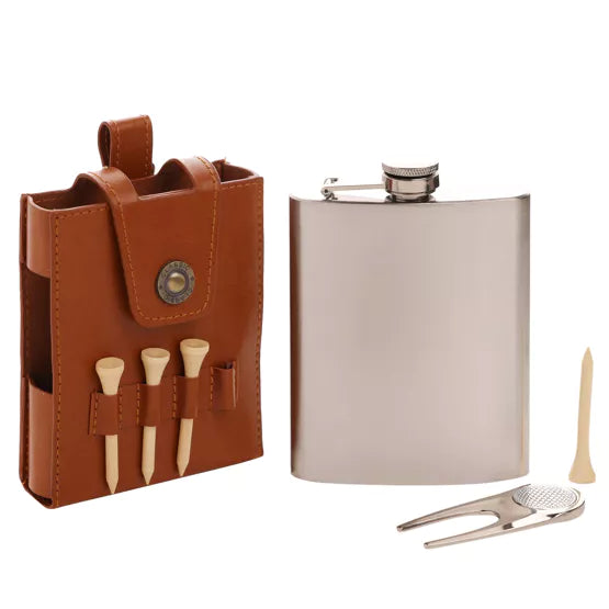 Harvey Makin Golfers Hip Flask Gift Set – Tan