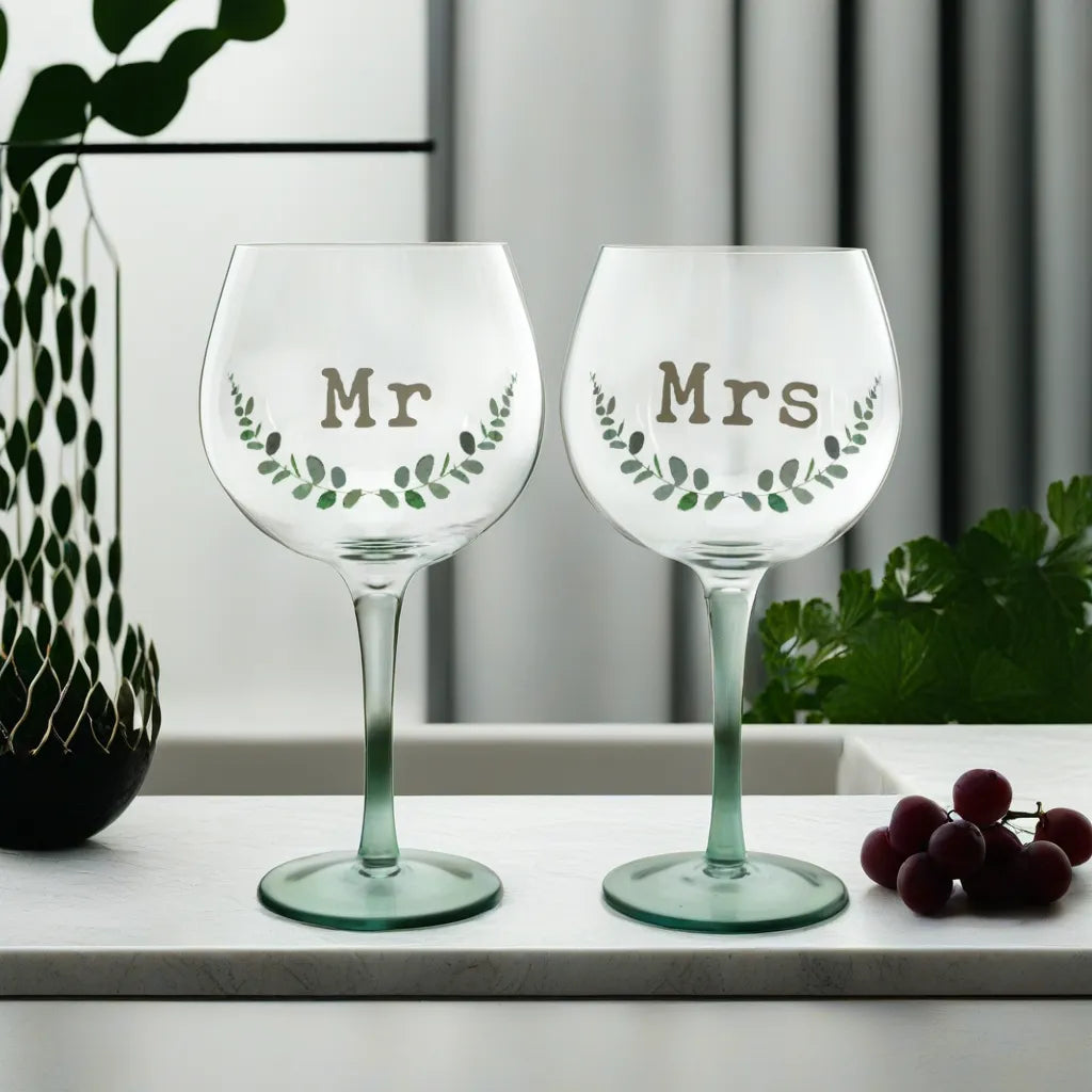 Love Story Gin Glass Set of 2 "Mr" & "Mrs"