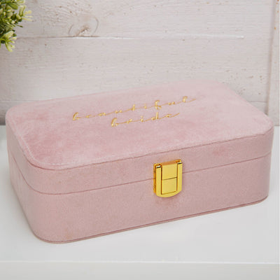 Amore Pink Velvet Jewellery Box "Beautiful Bride"