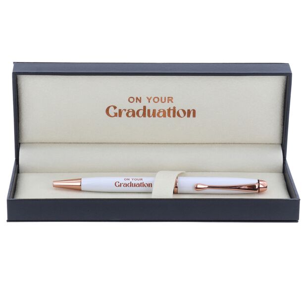 Bridgewater Ladies Graduation Pen – White & Rose Gold