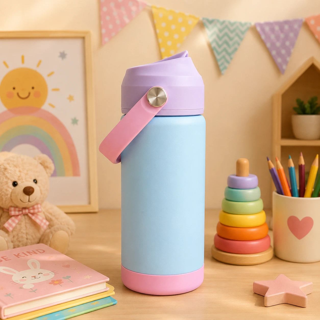 Kids Insulated Water Bottle with Straw-530ml