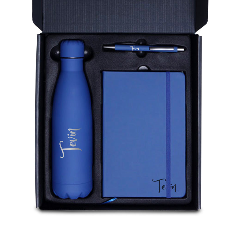 LAUTA - Giftology Set of Stainless Bottle, Notebook and Pen - Blue