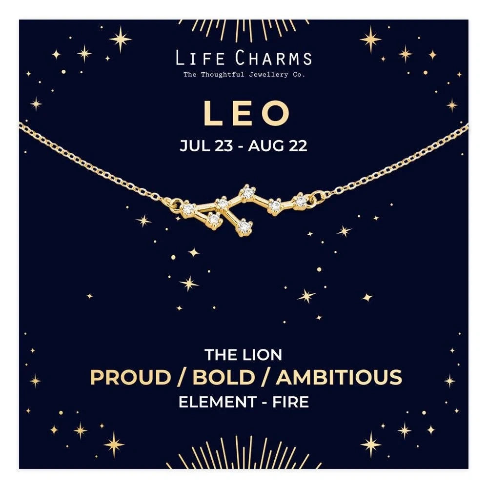 Leo zodiac necklace on silver foiled card