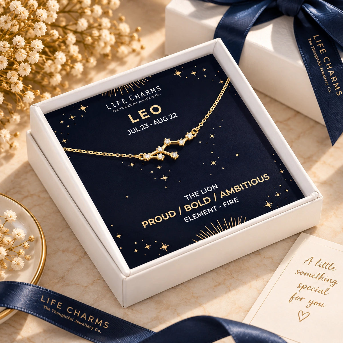 Gold constellation necklace in white gift box