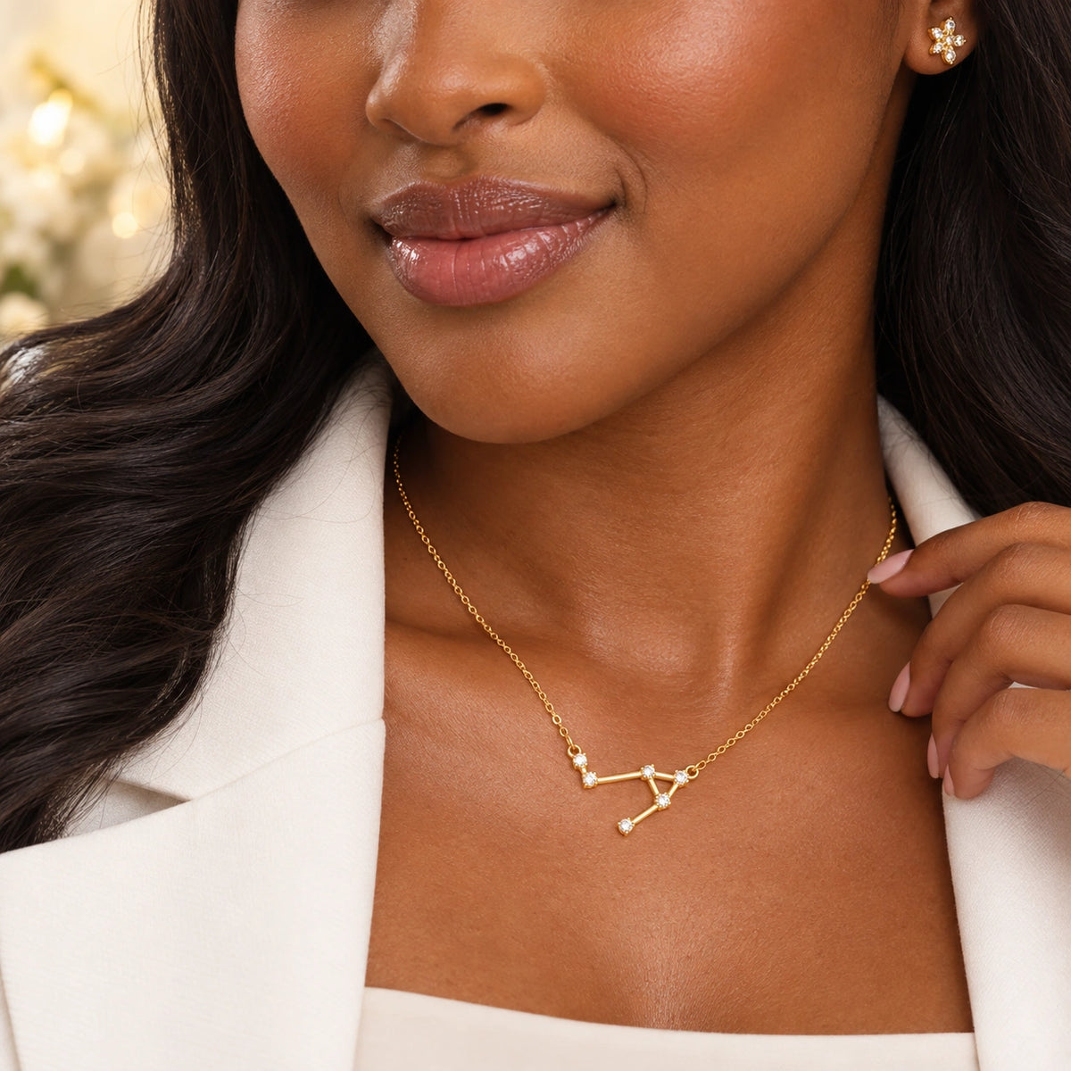 Libra charm necklace with zirconia stones, Kenya