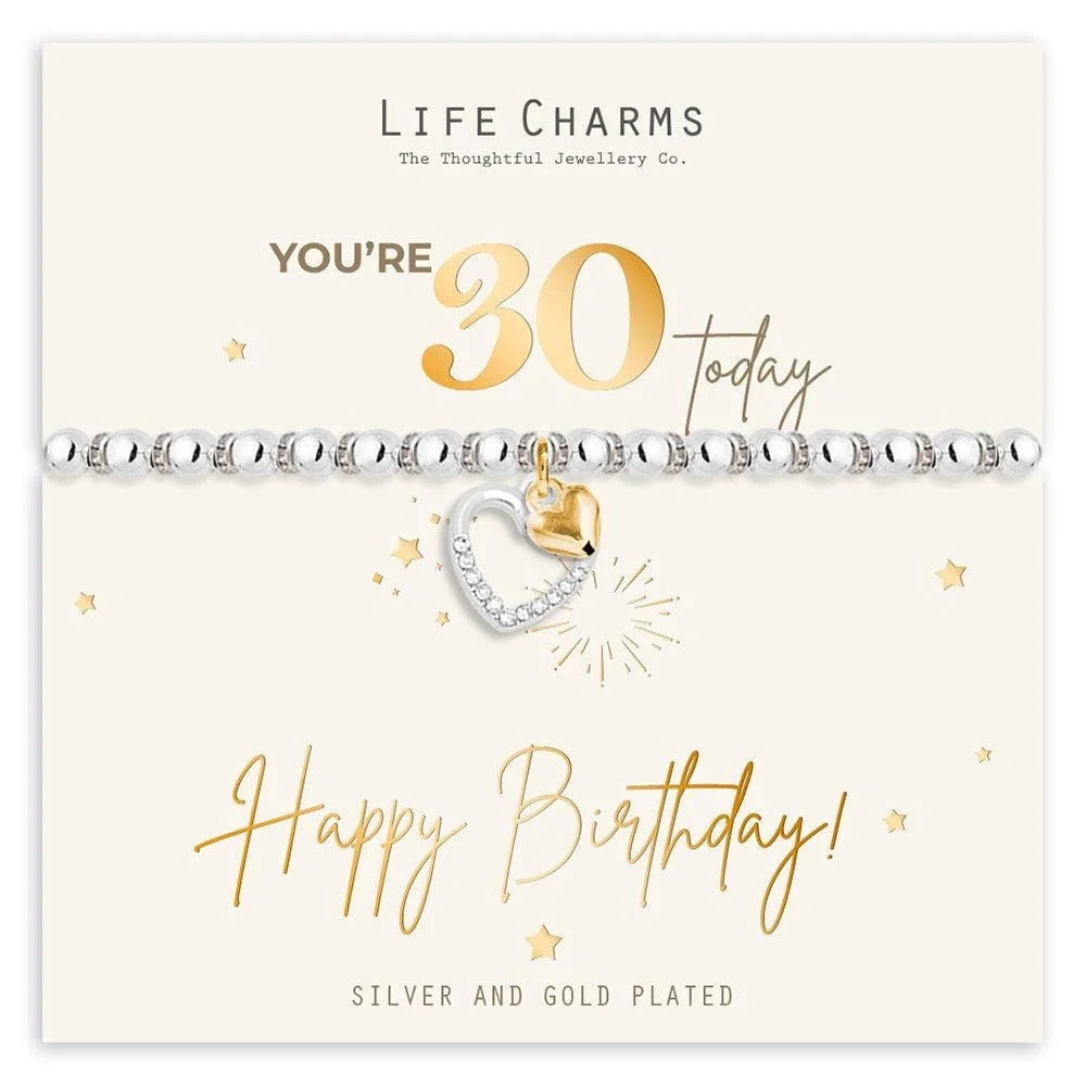 Silver 30th birthday bracelet on gold foiled card