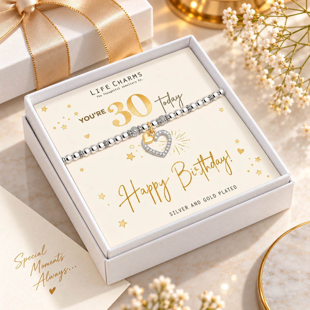 Milestone 30th birthday bracelet in white gift box, Purpink Kenya