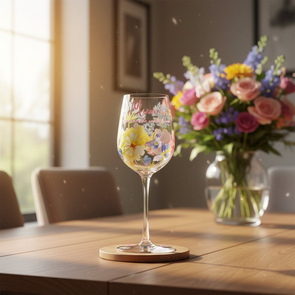 Mother's Floral Wine Glass