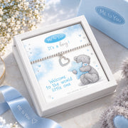 Silver beaded baby boy bracelet in white gift box