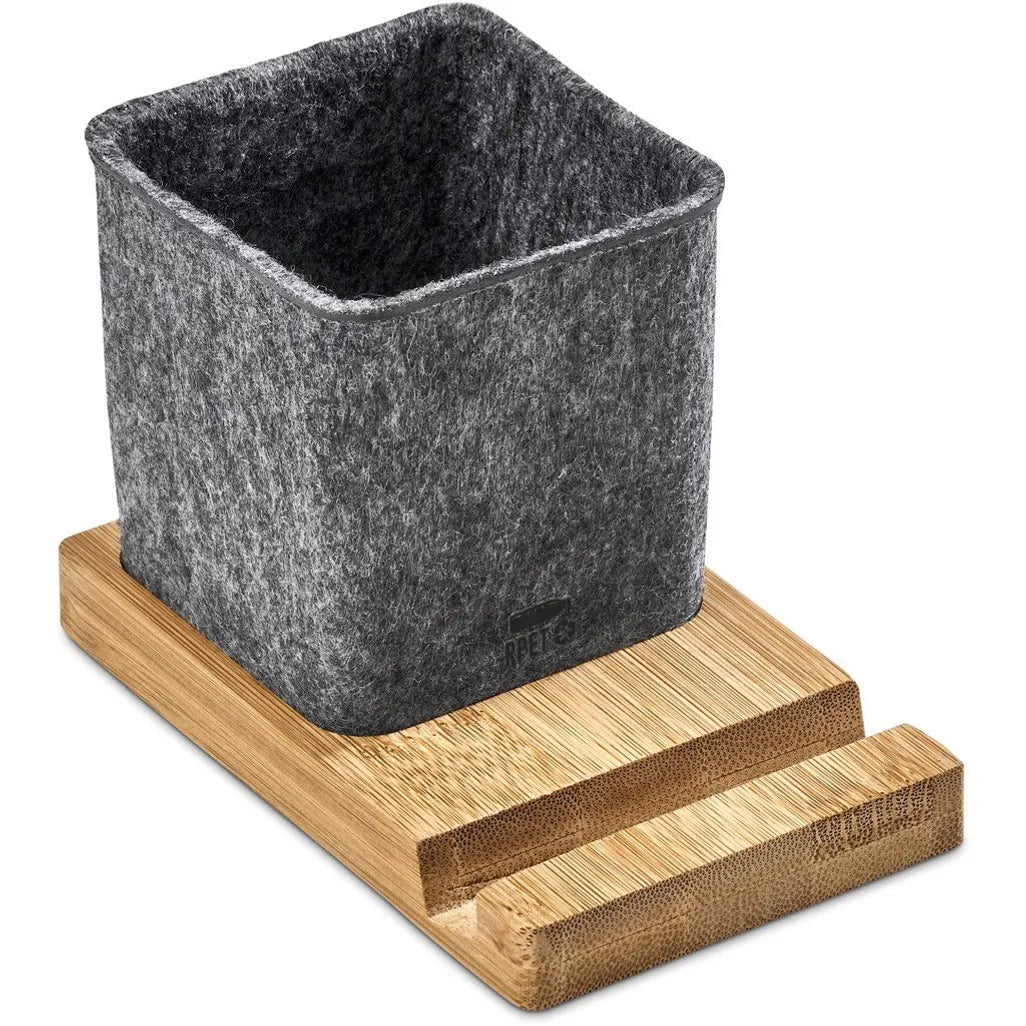 Personalised Okiyo Kyadi RPET and Bamboo Desk Caddy Phone Stand