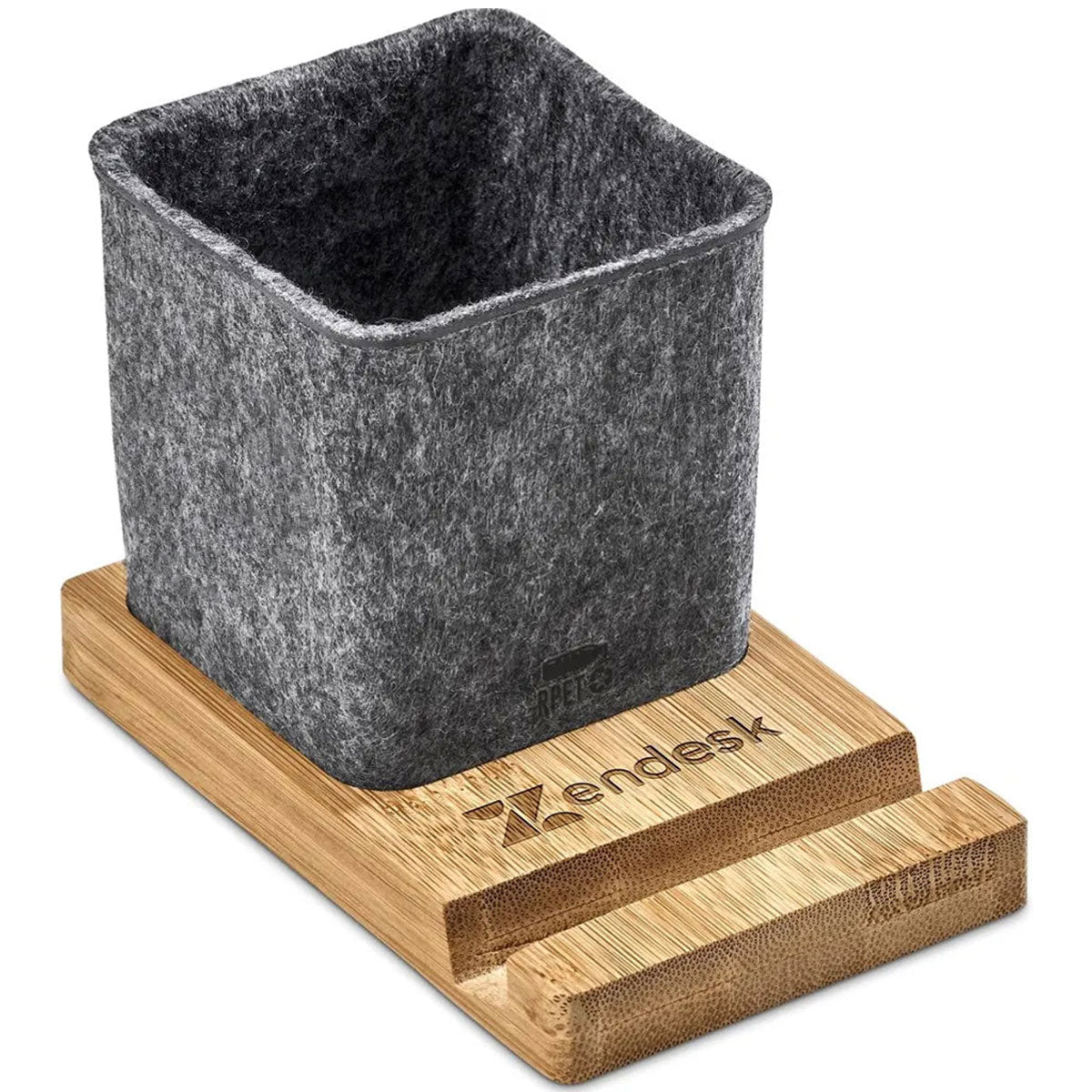 Personalised Okiyo Kyadi RPET and Bamboo Desk Caddy Phone Stand