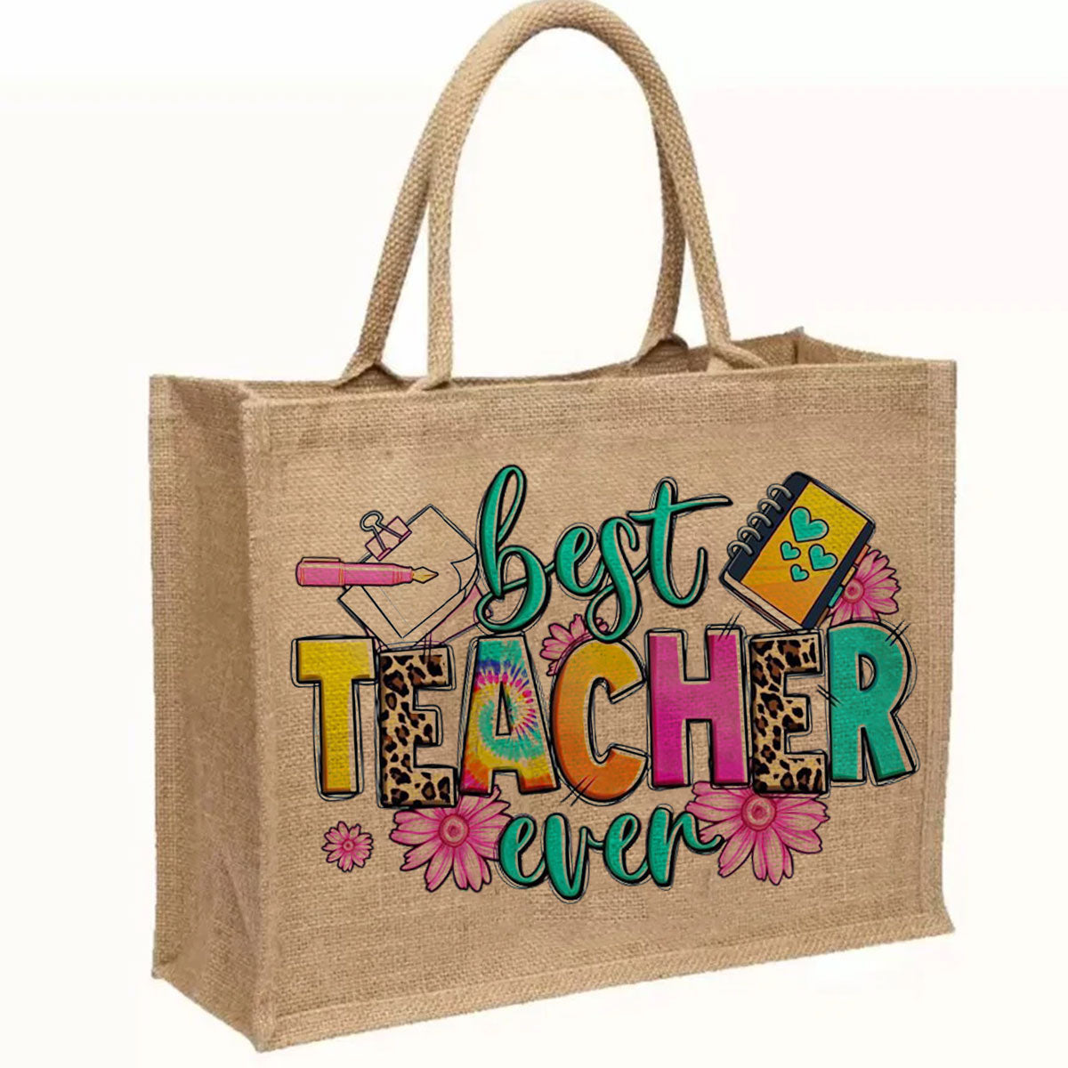 Best Teacher Ever Jute Tote Bag – Teachers’ Appreciation Gift