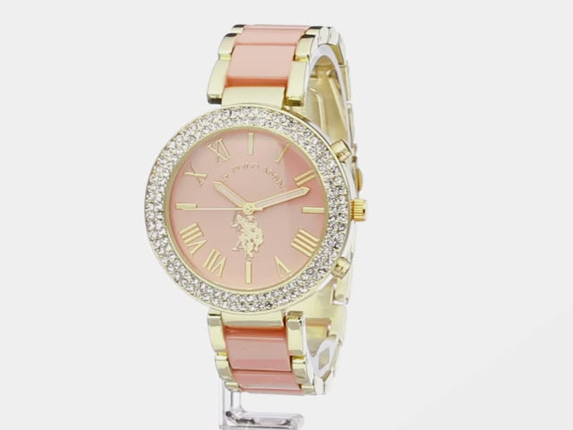 Load video: U.S. Polo Assn. Champagne Blush Quartz Watch