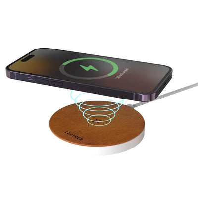 Leather 15W Wireless Charger - White/Tan