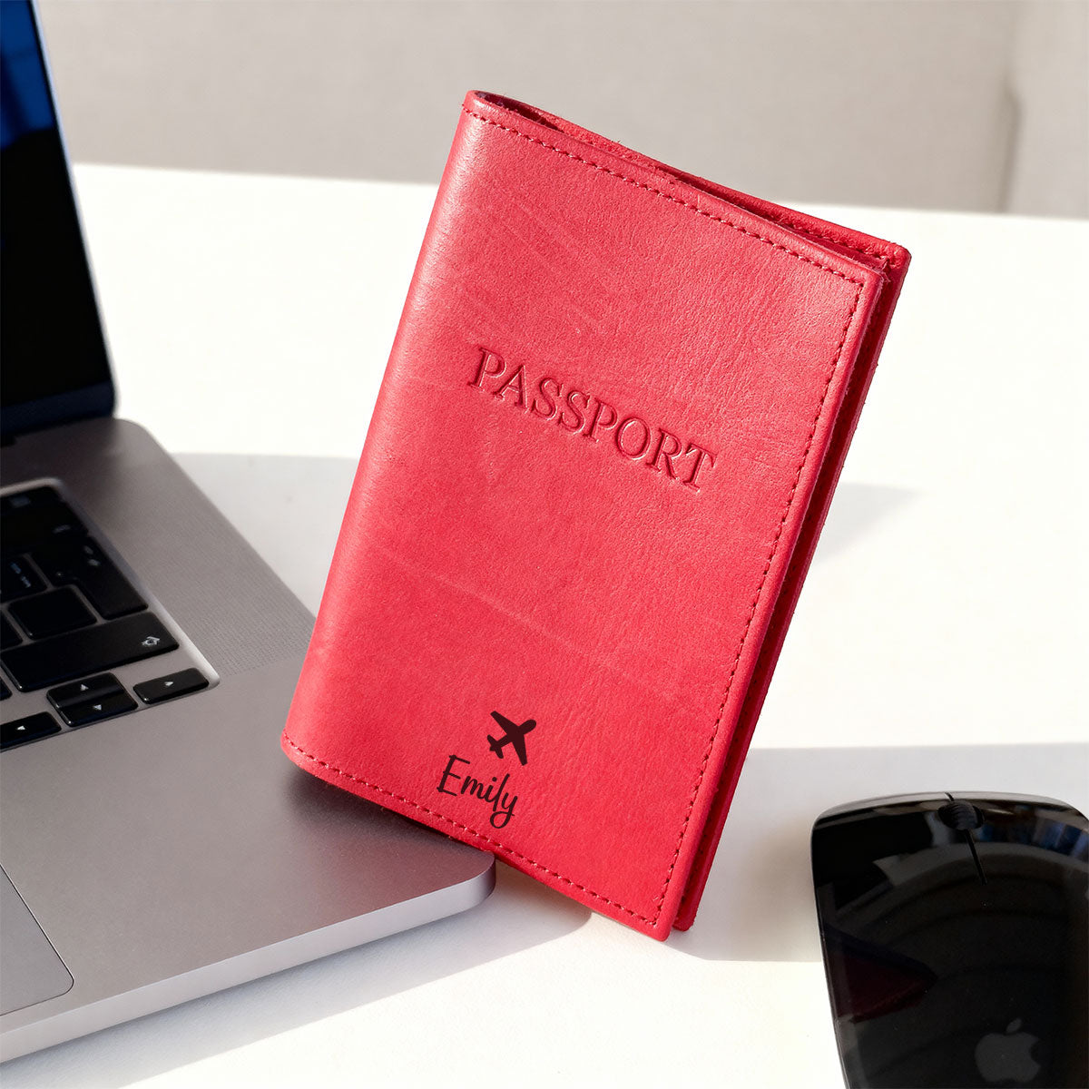 Red Genuine Leather Passport Holder