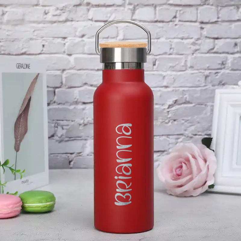 Personalized Vacuum Cannister Bamboo Lid 600ml -Red