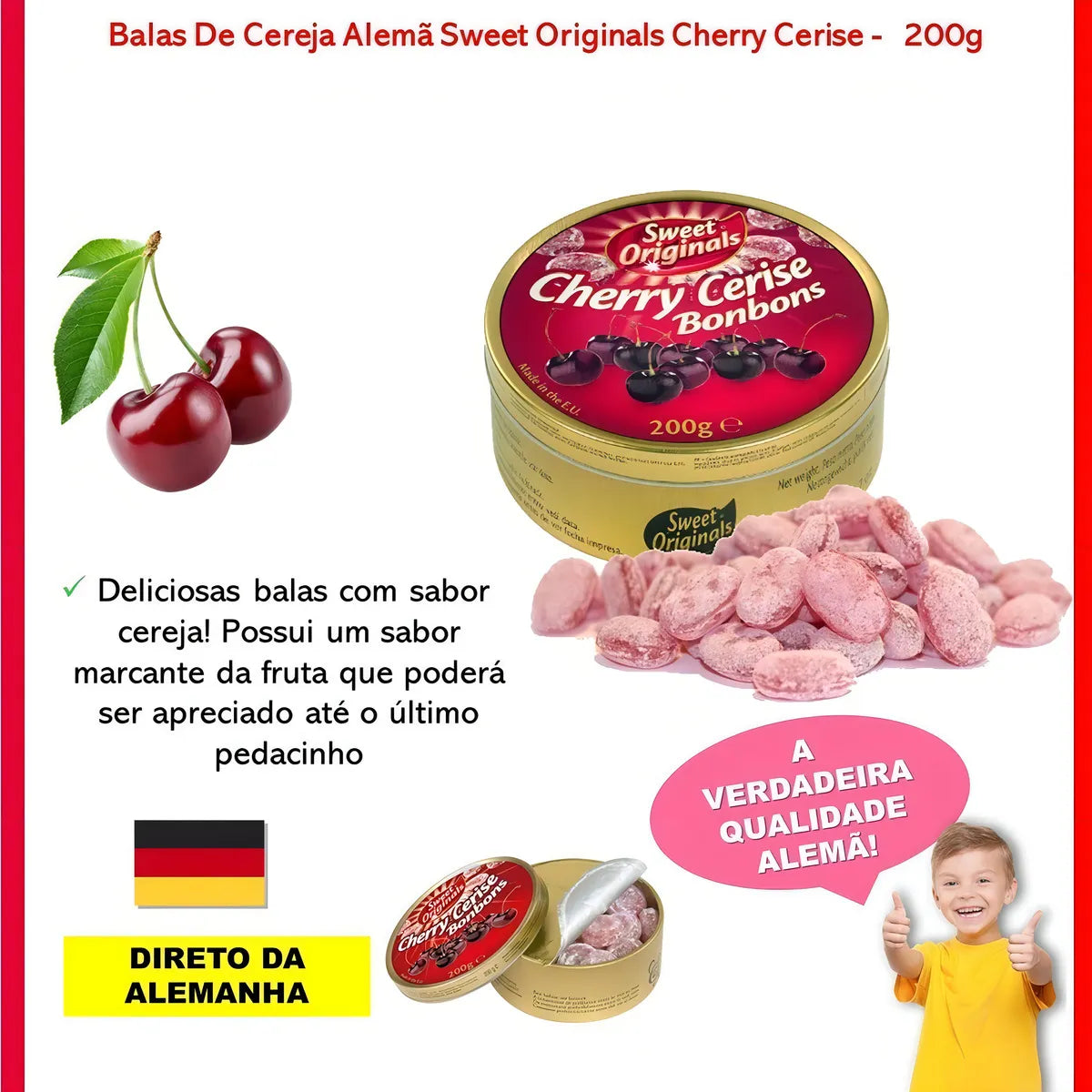 Sweets Original Cherry Bonbon Travel Sweets Tin – 200 g