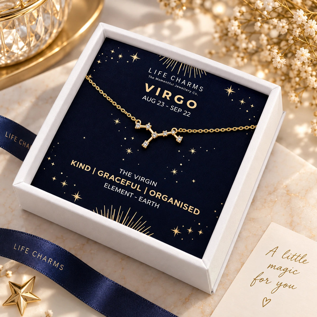 Virgo Gold Zodiac Constellation Necklace